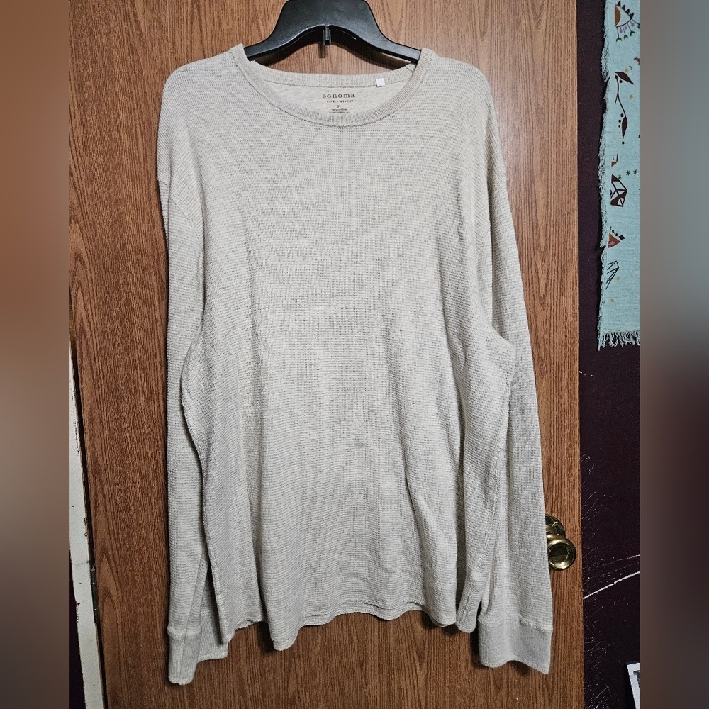 Sonoma 100% Cotton Beige Mens Long Sleeve Waffle Knit Thermal Tee Size Medium!